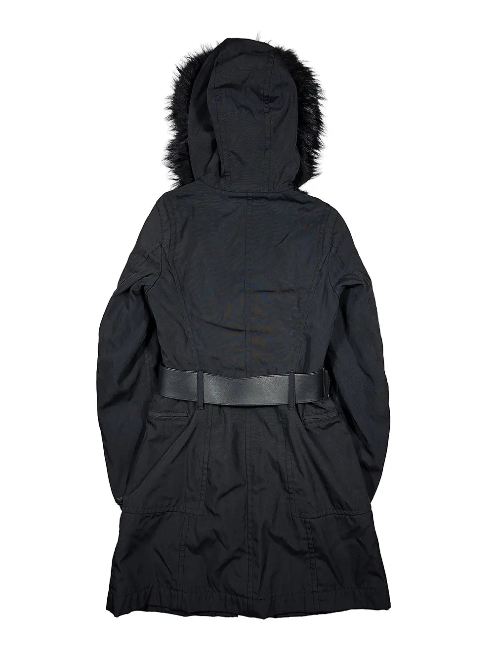 Fur Hood Leather Belt Parka