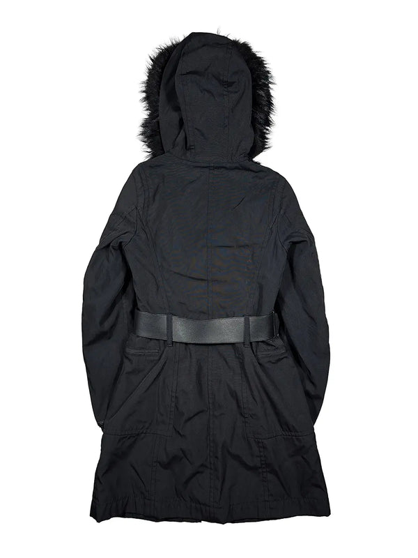 Fur Hood Leather Belt Parka