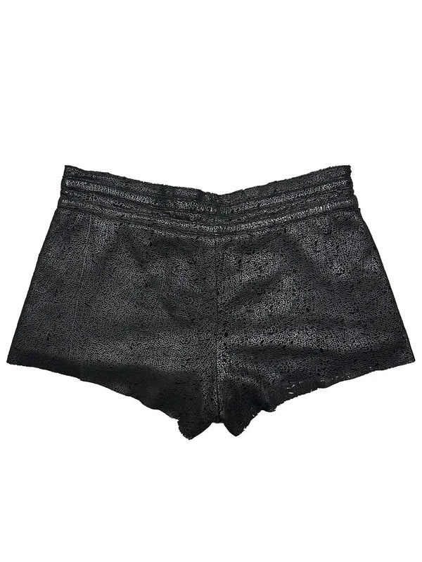 Textured Tie-Waist Leather Shorts