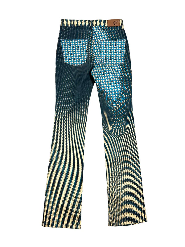 Blue Pied-De-Poule Print Pants