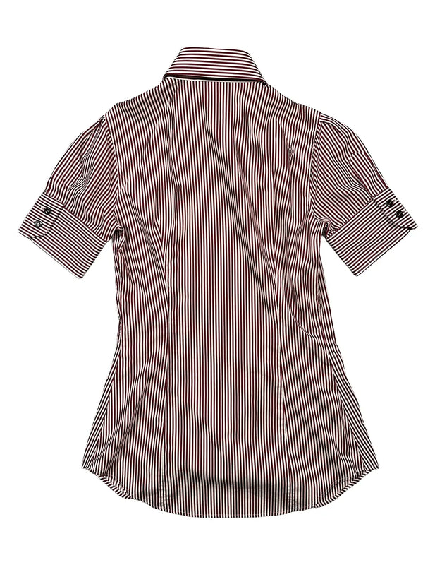 Red Pinstripe Tuxedo-Style Short-sleeve Shirt