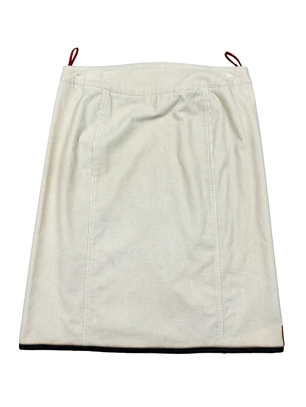 Beige Corduroy Skirt w/ Leather Trim