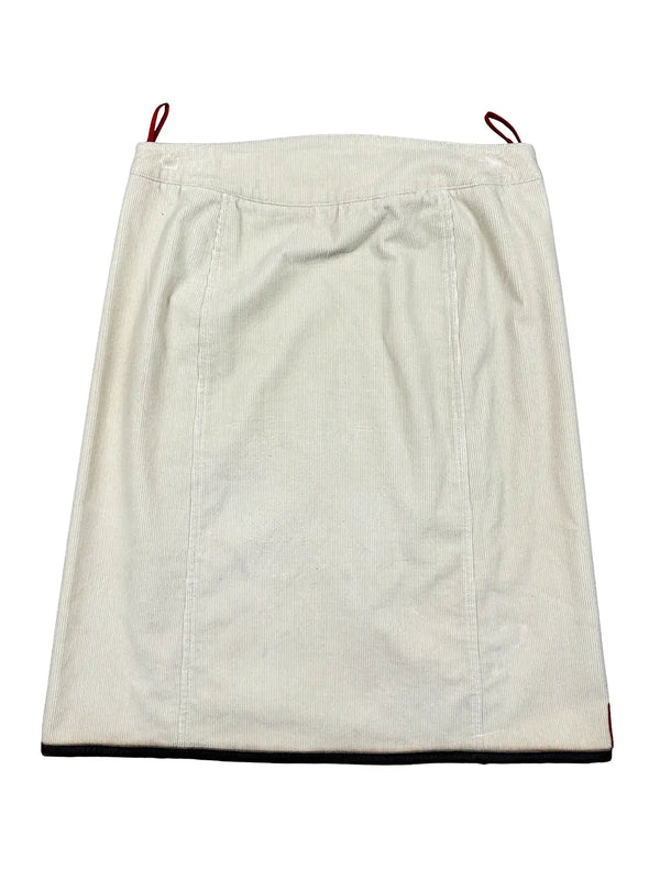 Beige Corduroy Skirt w/ Leather Trim