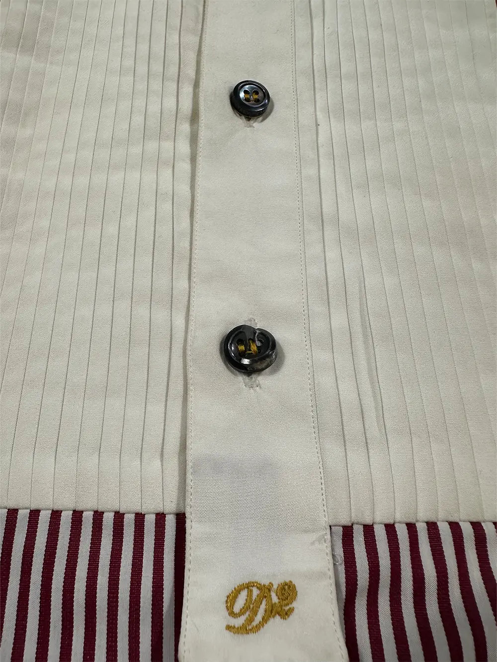 Red Pinstripe Tuxedo-Style Short-sleeve Shirt