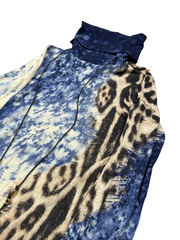 Blue Jaguar Split Adorned Turtleneck