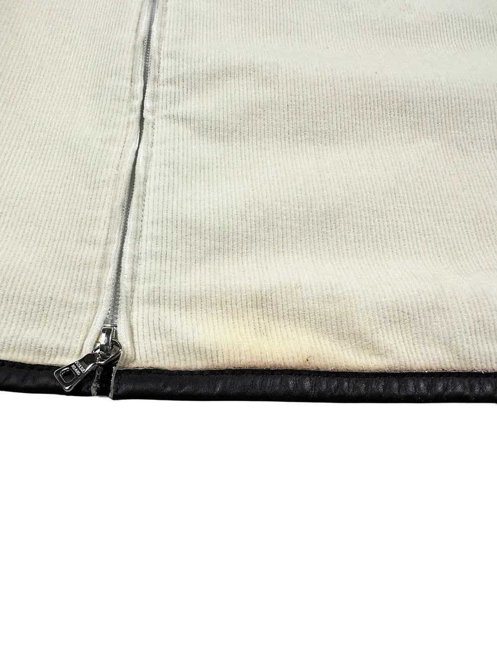 Beige Corduroy Skirt w/ Leather Trim