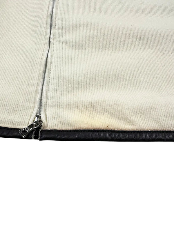 Beige Corduroy Skirt w/ Leather Trim