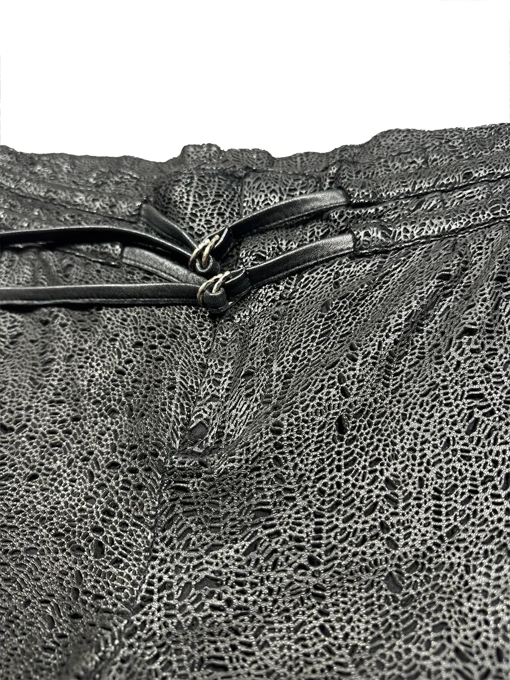 Textured Tie-Waist Leather Shorts