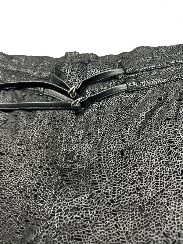 Textured Tie-Waist Leather Shorts