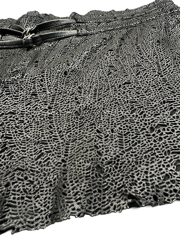 Textured Tie-Waist Leather Shorts