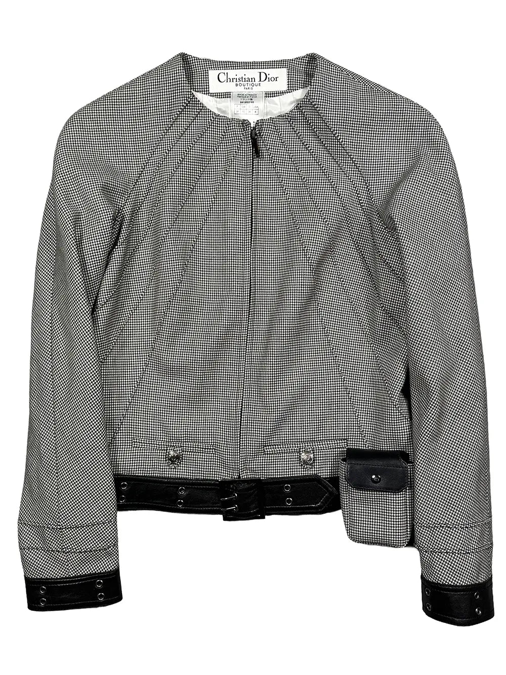 FW02 Houndstooth Leather Trim Jacket