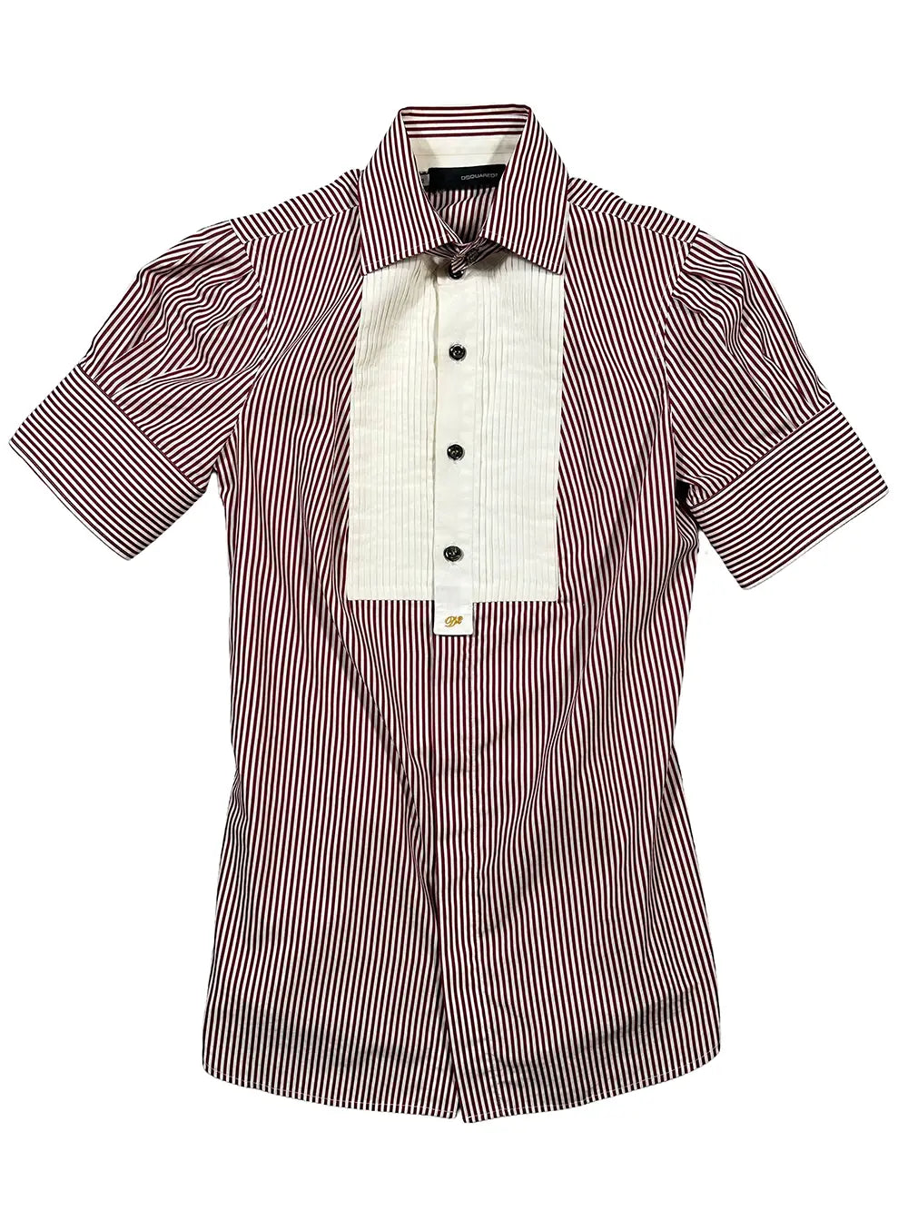 Red Pinstripe Tuxedo-Style Short-sleeve Shirt