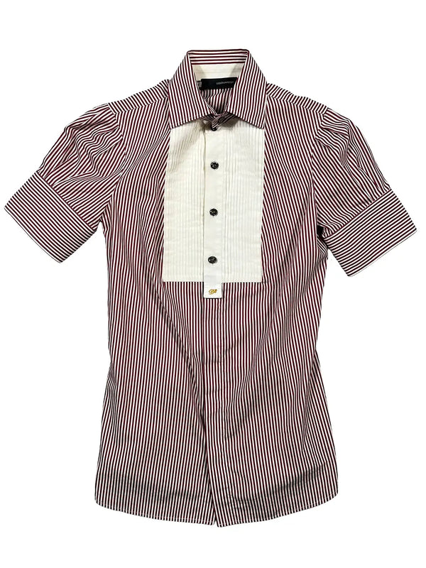 Red Pinstripe Tuxedo-Style Short-sleeve Shirt