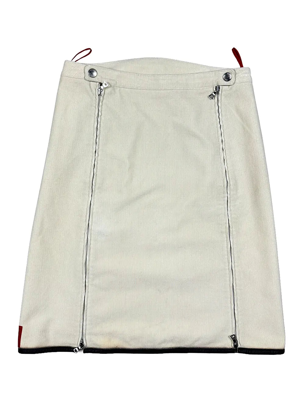 Beige Corduroy Skirt w/ Leather Trim