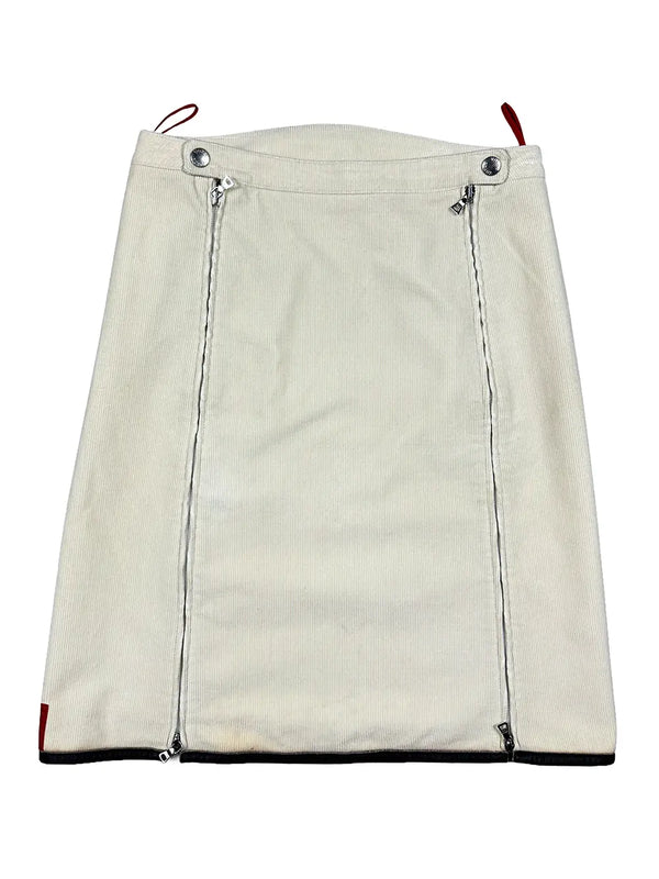 Beige Corduroy Skirt w/ Leather Trim