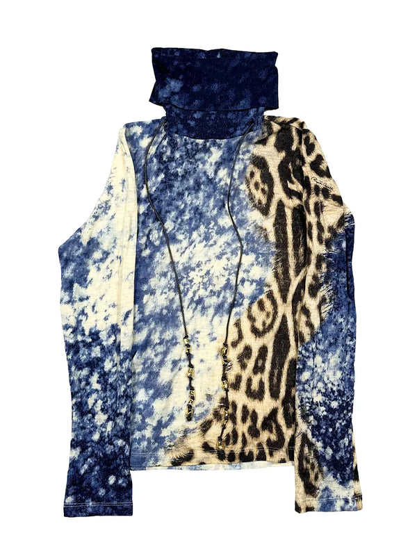 Blue Jaguar Split Adorned Turtleneck