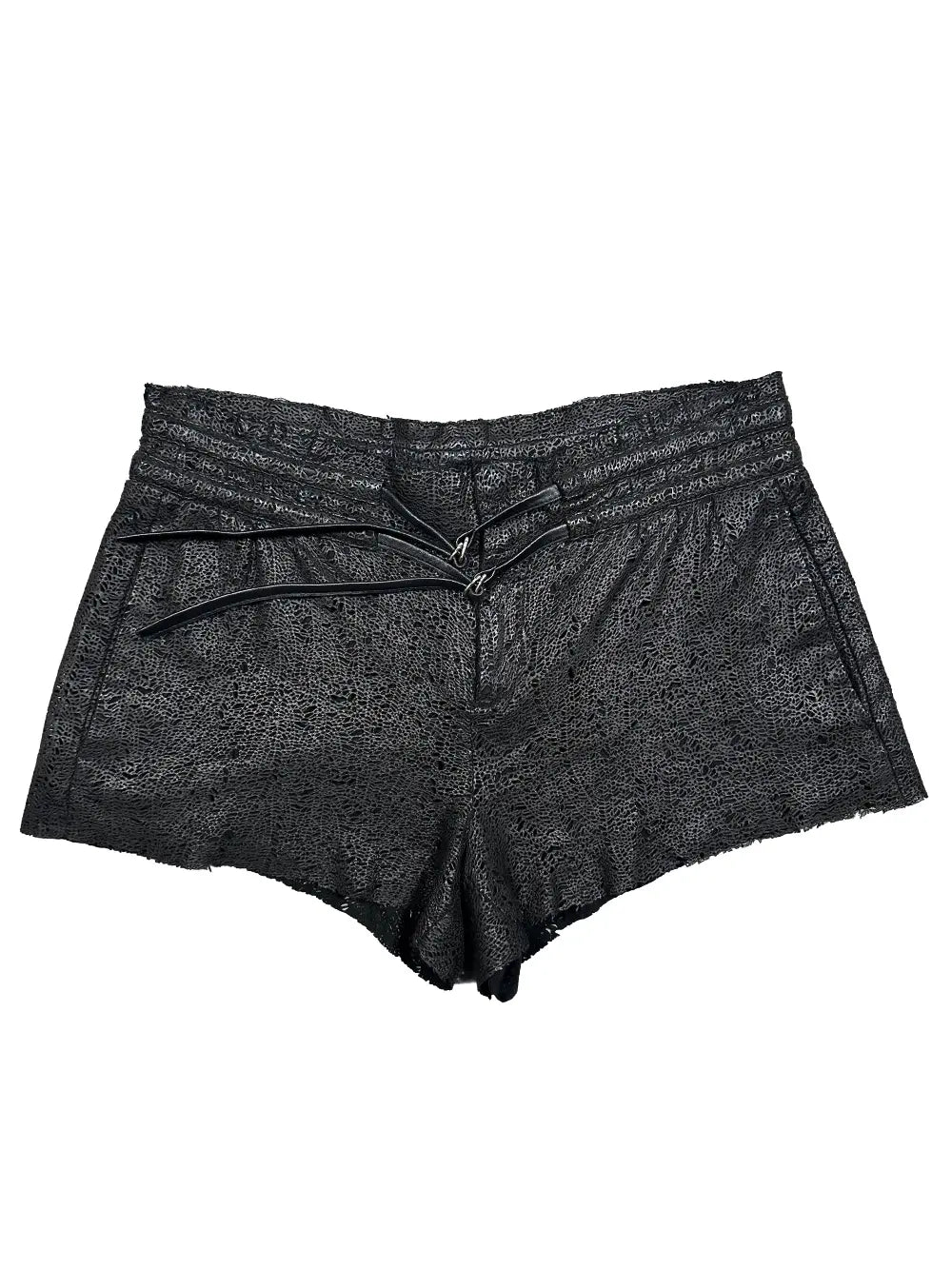 Textured Tie-Waist Leather Shorts