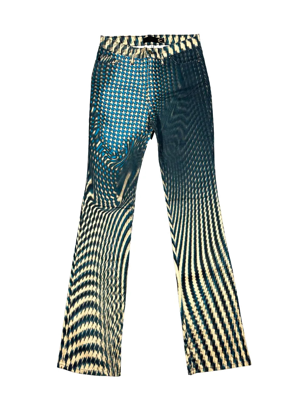 Blue Pied-De-Poule Print Pants