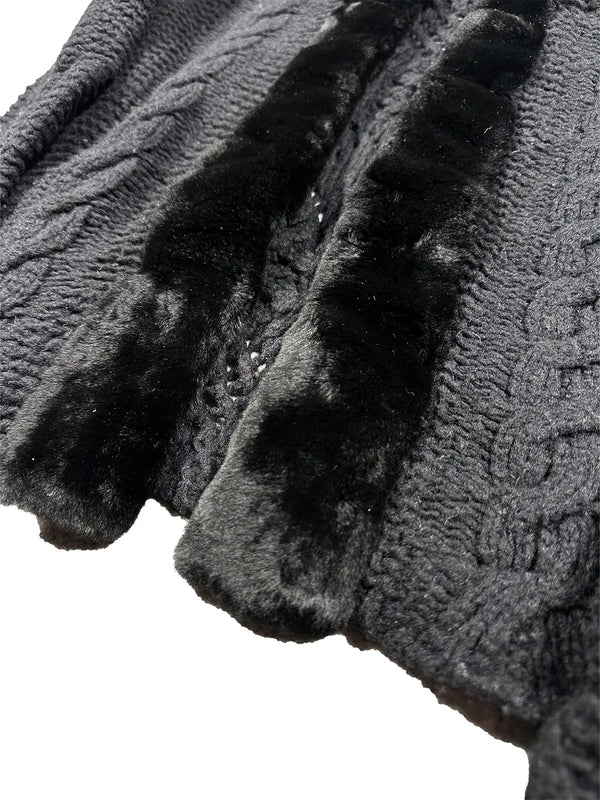Fur Trim Cable Knit Cardigan