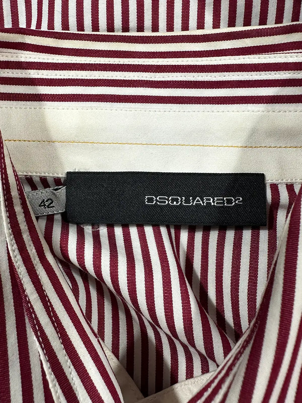 Red Pinstripe Tuxedo-Style Short-sleeve Shirt