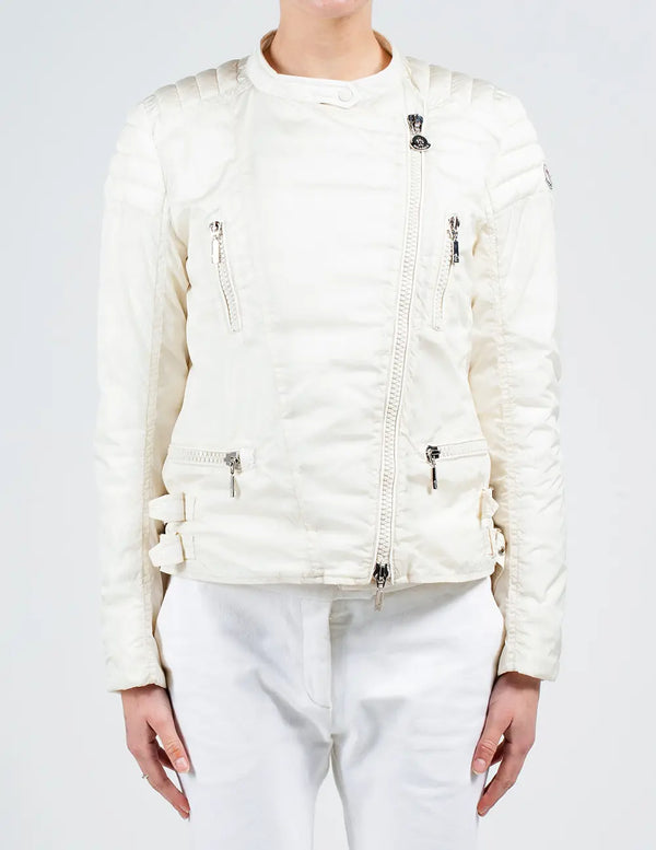 White Quilted Biker Jacket