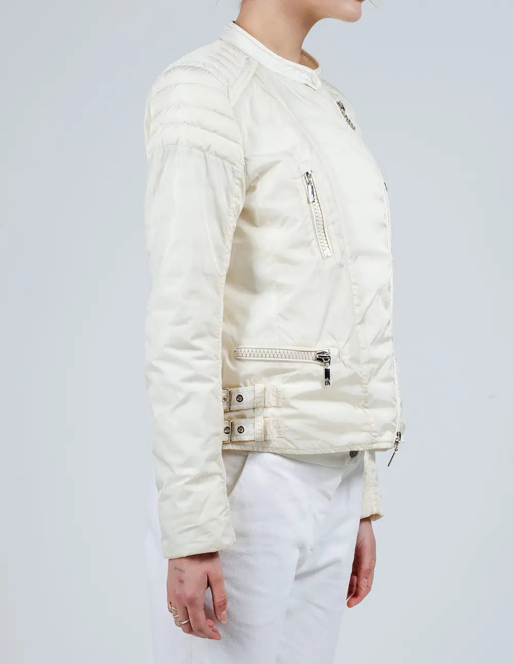 White Quilted Biker Jacket