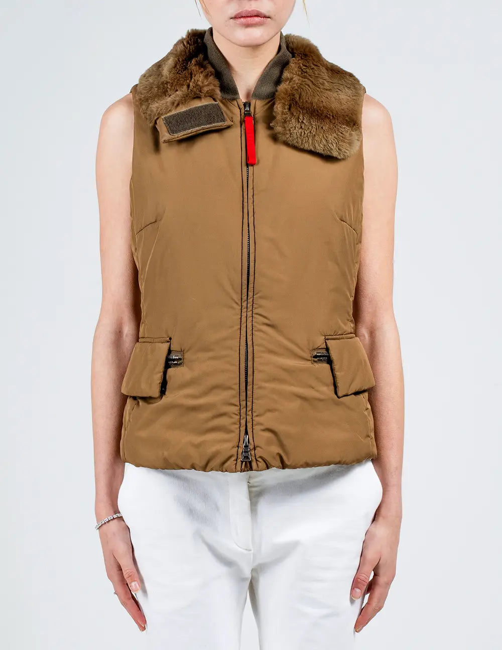 Brown Nylon Puffer Gilet
