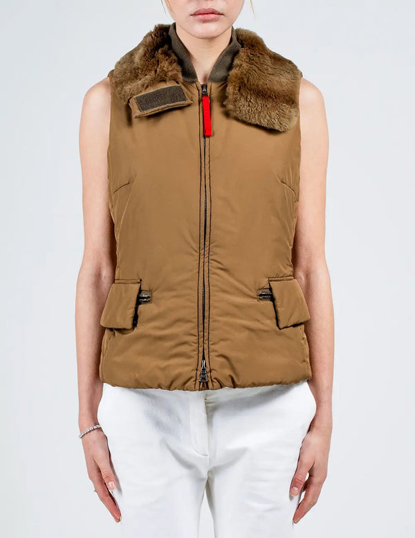 Brown Nylon Puffer Gilet
