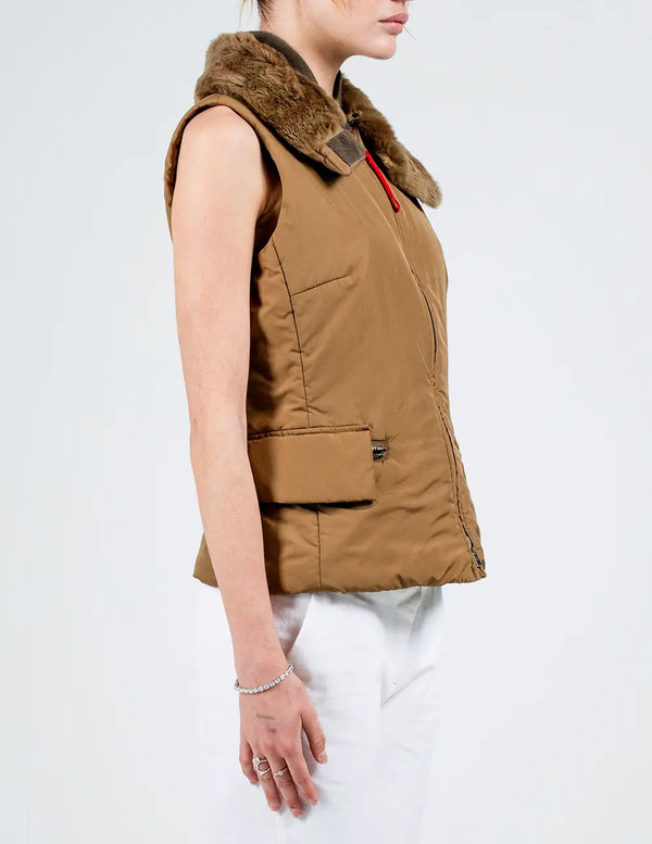 Brown Nylon Puffer Gilet