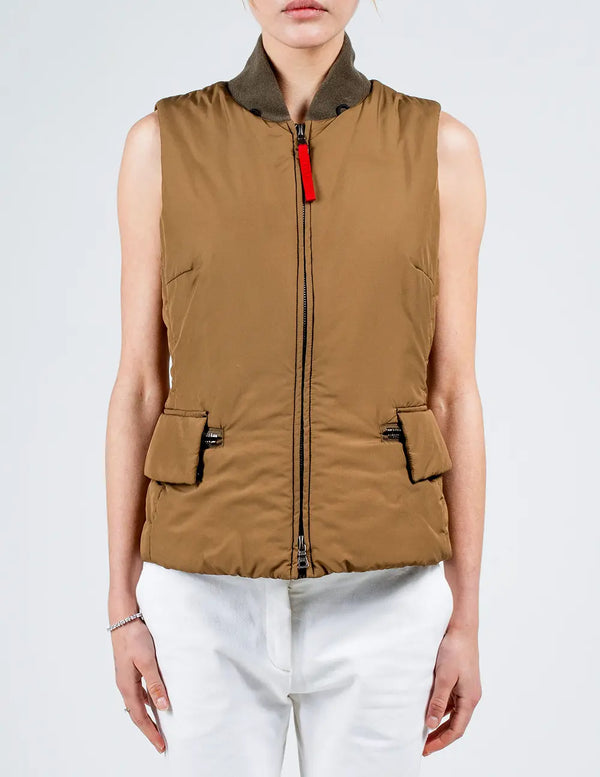 Brown Nylon Puffer Gilet