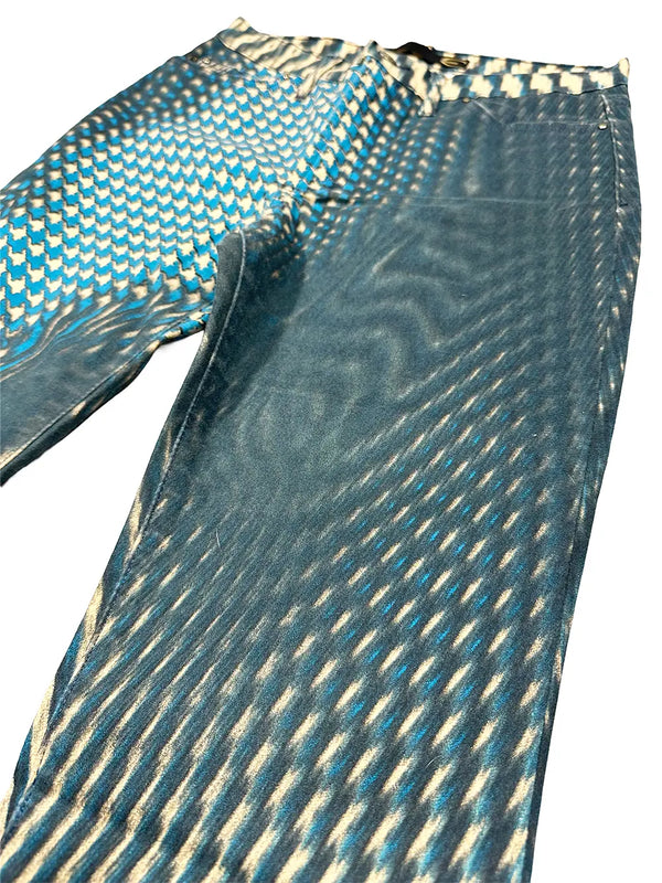 Blue Pied-De-Poule Print Pants