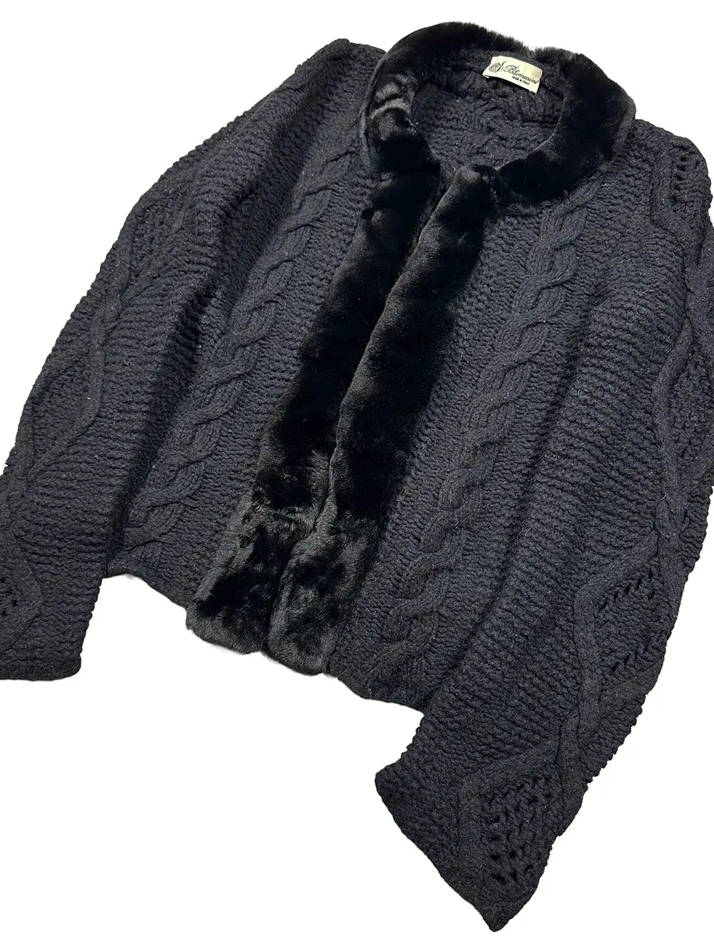 Fur Trim Cable Knit Cardigan