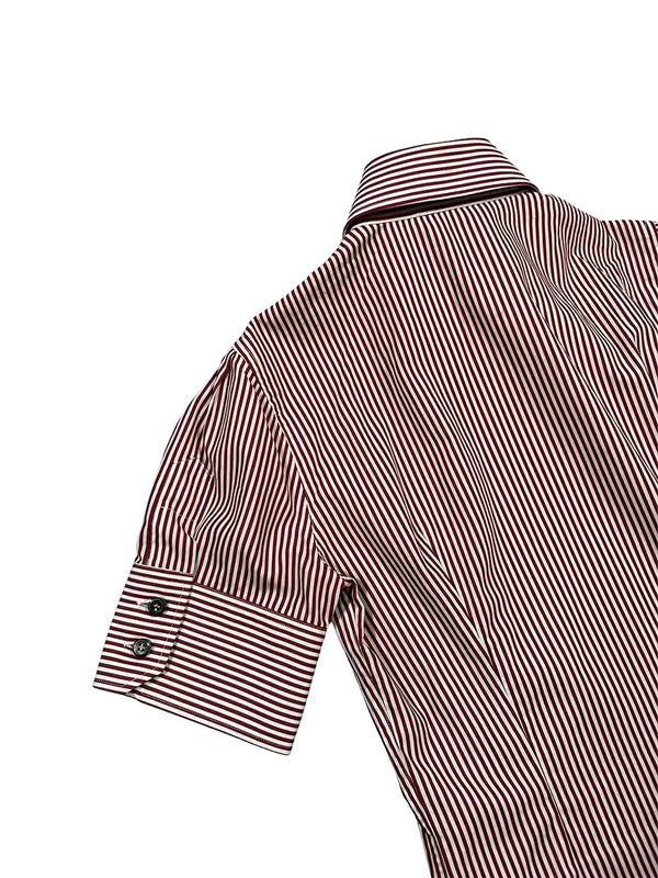 Red Pinstripe Tuxedo-Style Short-sleeve Shirt