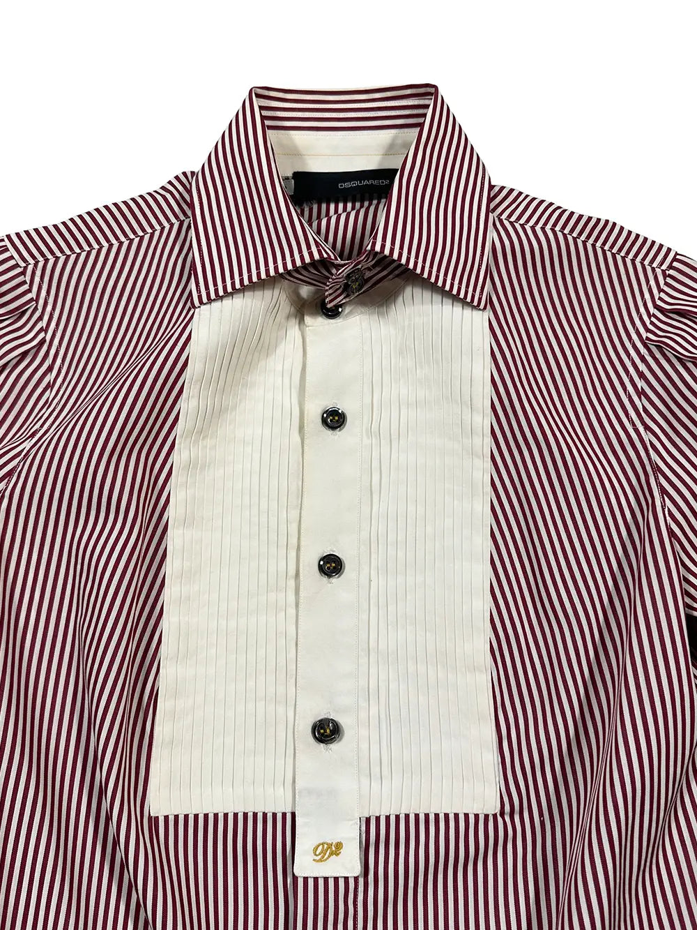 Red Pinstripe Tuxedo-Style Short-sleeve Shirt