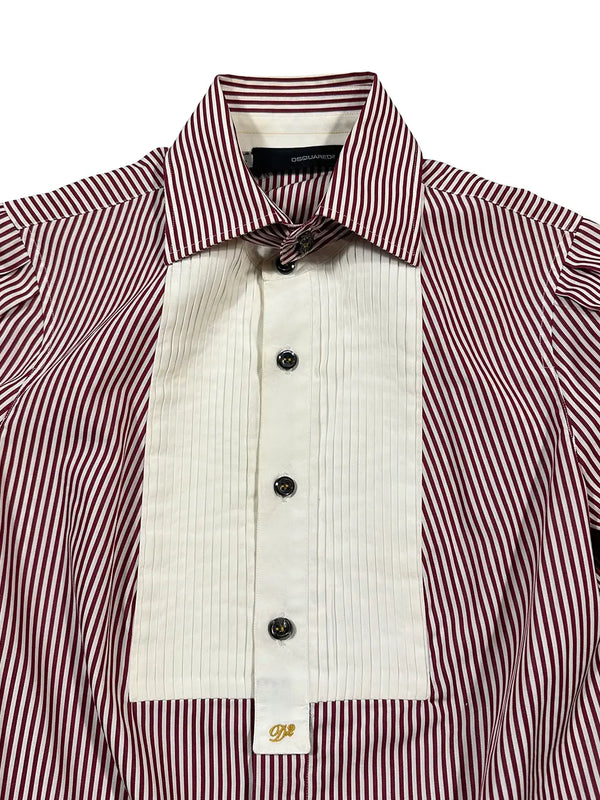Red Pinstripe Tuxedo-Style Short-sleeve Shirt