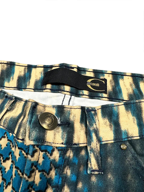 Blue Pied-De-Poule Print Pants