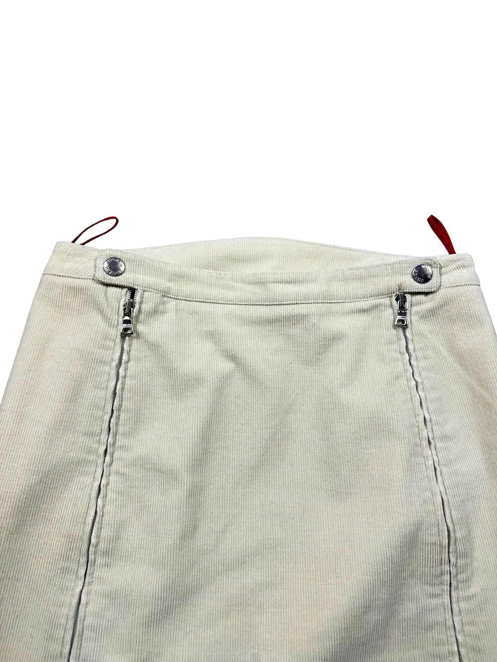 Beige Corduroy Skirt w/ Leather Trim