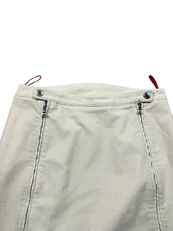 Beige Corduroy Skirt w/ Leather Trim